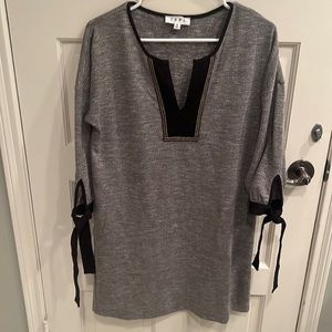 THML grey tunic with black velour trim and beading.